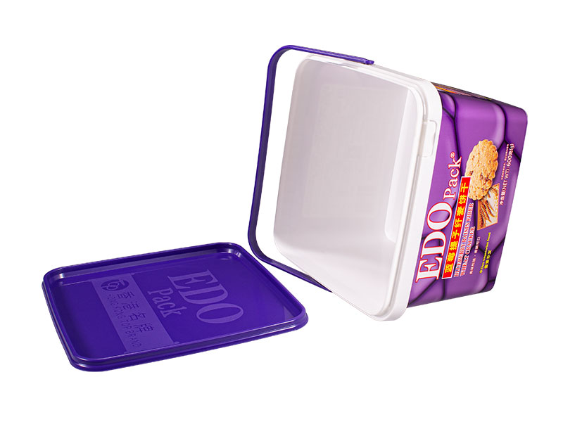 3l square plastic iml biscuit container with single handle3