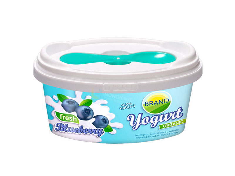 100g de recipiente de yogur de plástico IML ovalado con tapa y cuchara