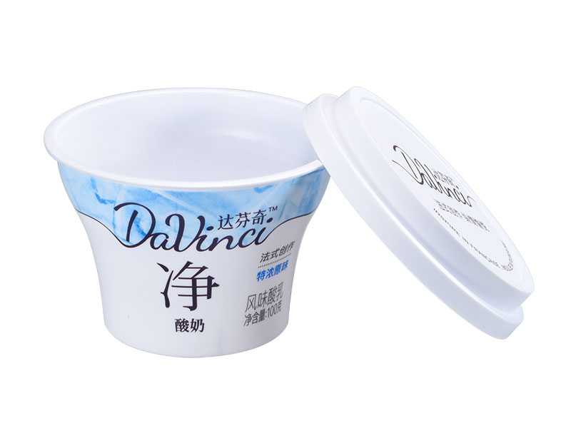 100g plastic shrinkage film yogurt cup with lid and spoon 2