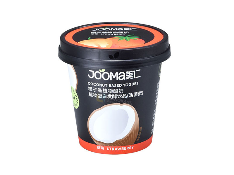 Taza redonda de yogur de plástico IML de 100g con tapa y cuchara