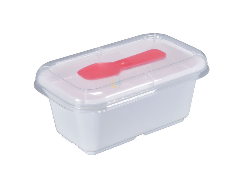 8oz Rectangular IML recipiente de yogur de plástico con tapa y cuchara